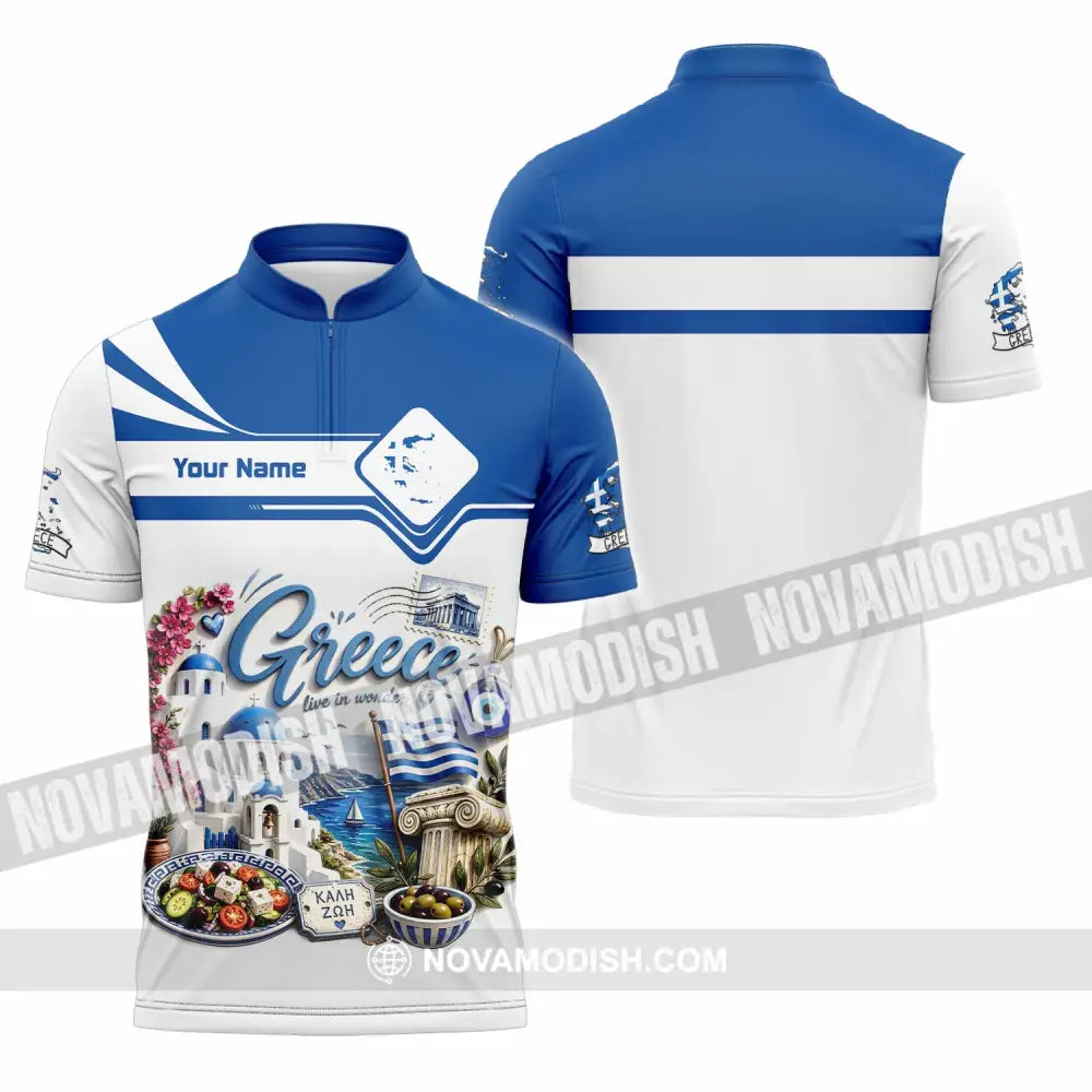 Unisex Shirt - Custom Greece Shirt - Zipper Polo Shirt / S - T-shirt