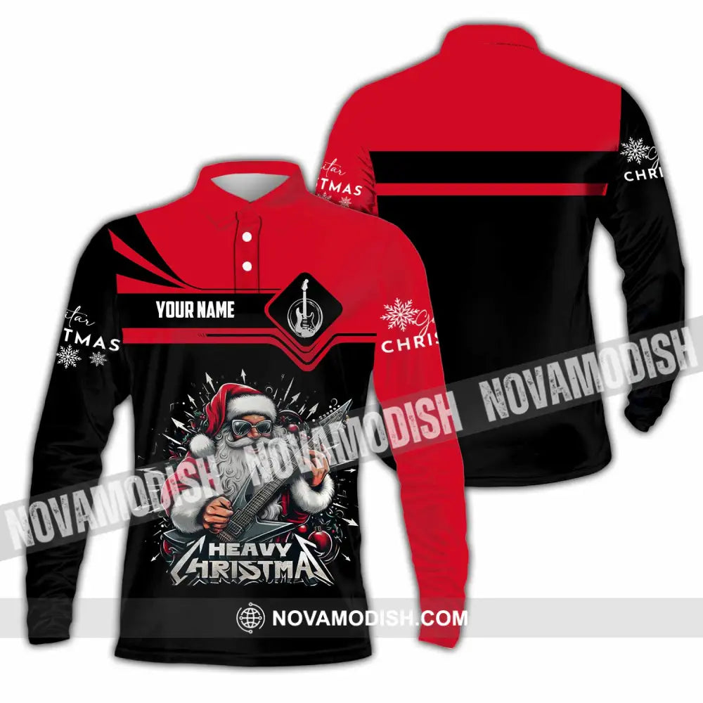 Unisex Shirt - Custom Guitarist Santa Shirt Long Sleeve Polo / S T-shirt