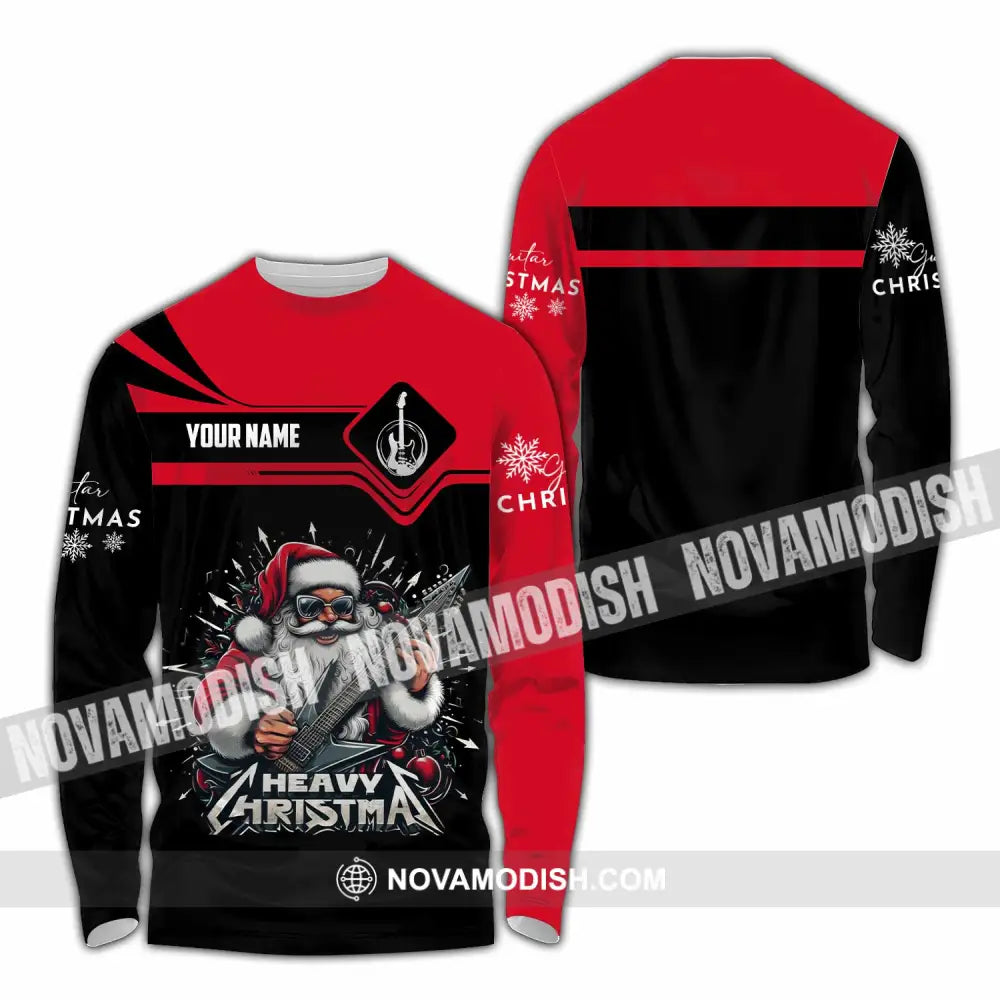Unisex Shirt - Custom Guitarist Santa Shirt Long Sleeve Shirt / S T-shirt