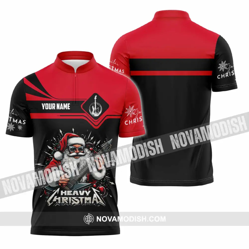 Unisex Shirt - Custom Guitarist Santa Shirt Zipper Polo Shirt / S T-shirt