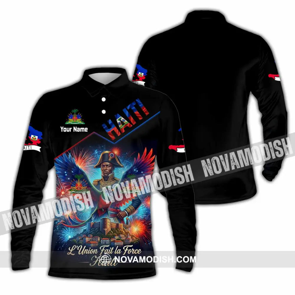 Unisex Shirt - Custom Haiti L’Union Fait La Force Shirt - Long Sleeve Polo / S - T-shirt