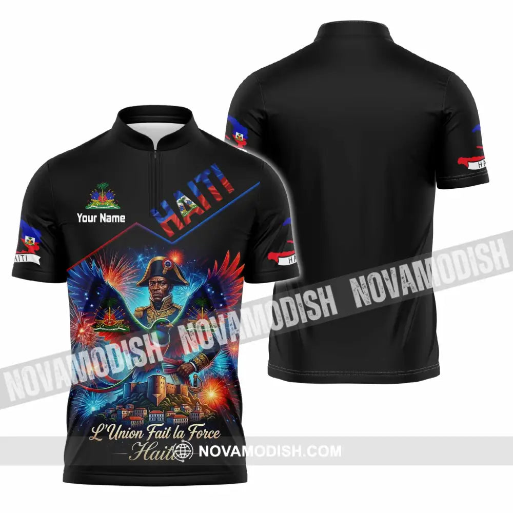 Unisex Shirt - Custom Haiti L’Union Fait La Force Shirt - Zipper Polo Shirt / S - T-shirt