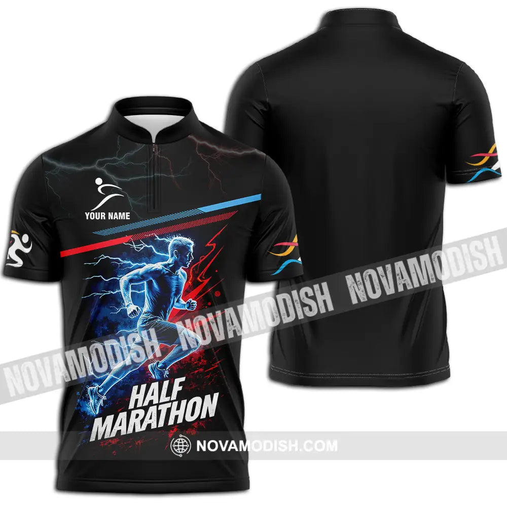 Unisex Shirt - Custom Half Marathon 3D Shirt Zipper Polo Shirt / S T-shirt