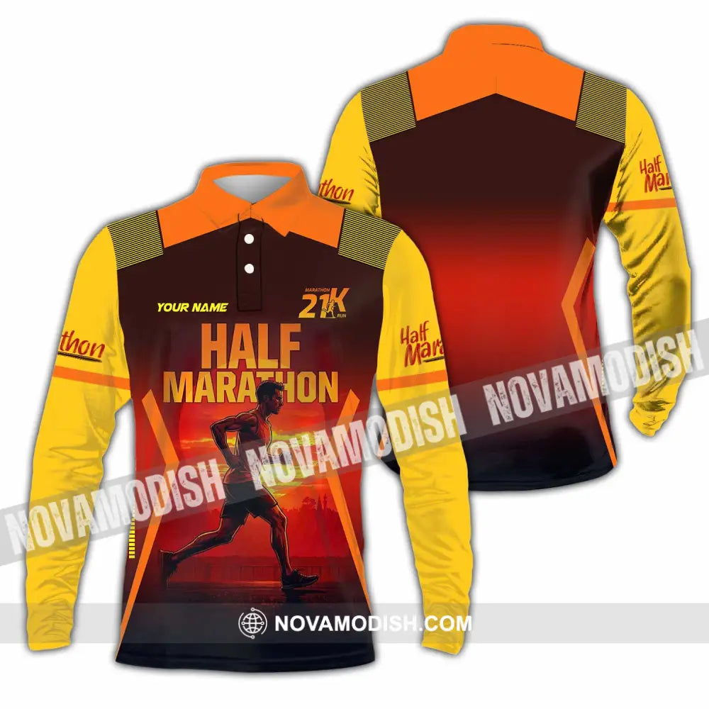 Unisex Shirt - Custom Half Marathon Run 3D Shirt Long Sleeve Polo / S T-shirt