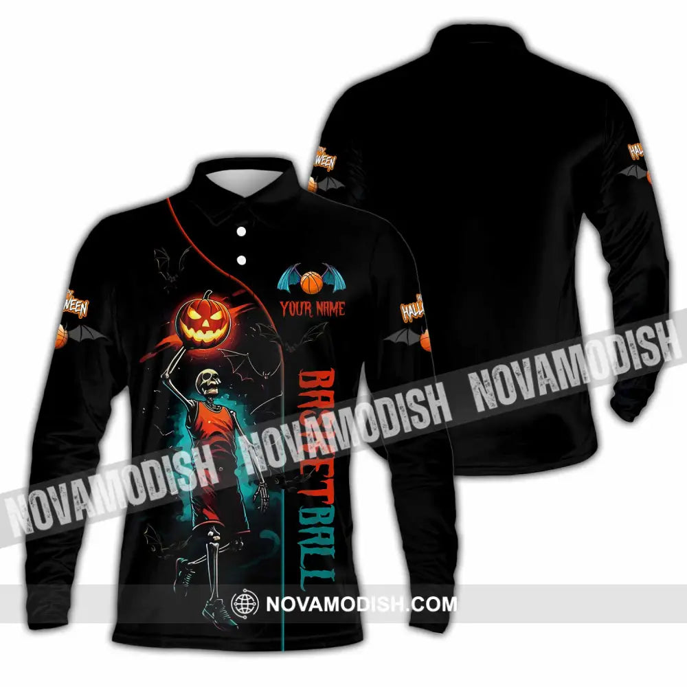 Unisex Shirt - Custom Halloween Basketball Sport Shirt Long Sleeve Polo / S T-shirt