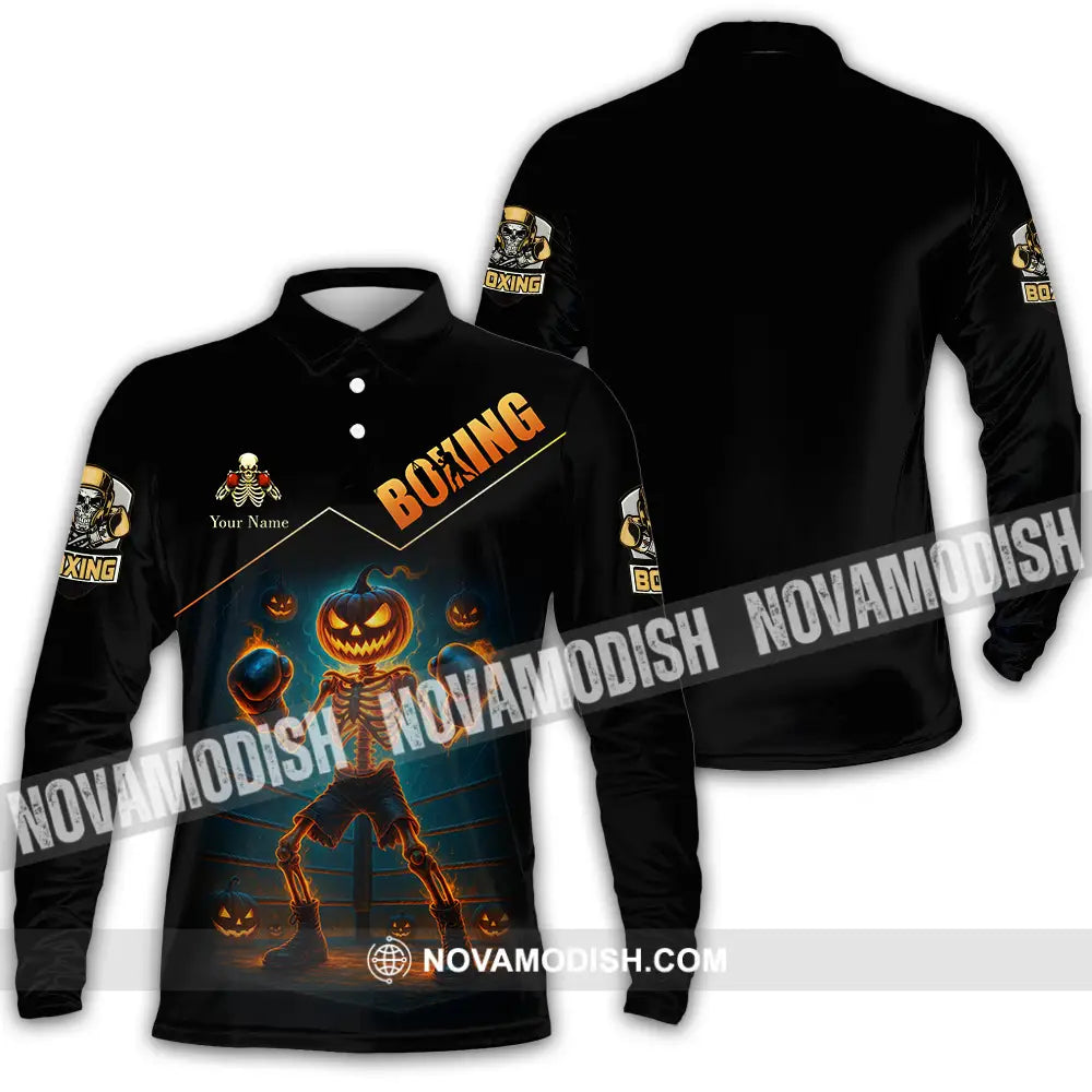Unisex Shirt - Custom Halloween Boxing Lover Sport Shirt Long Sleeve Polo / S T-shirt