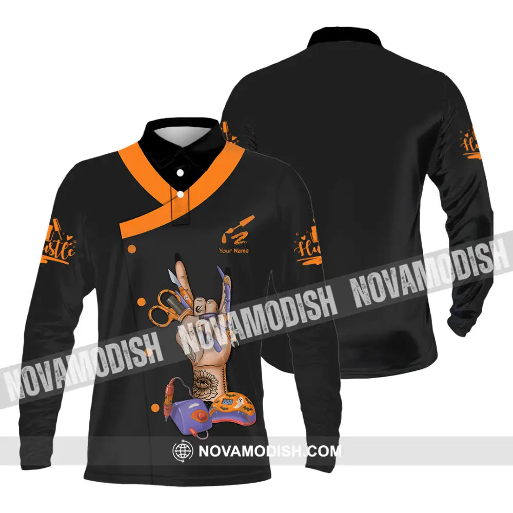 Unisex Shirt - Custom Halloween Nails Artist Shirt Long Sleeve Polo / S T-shirt