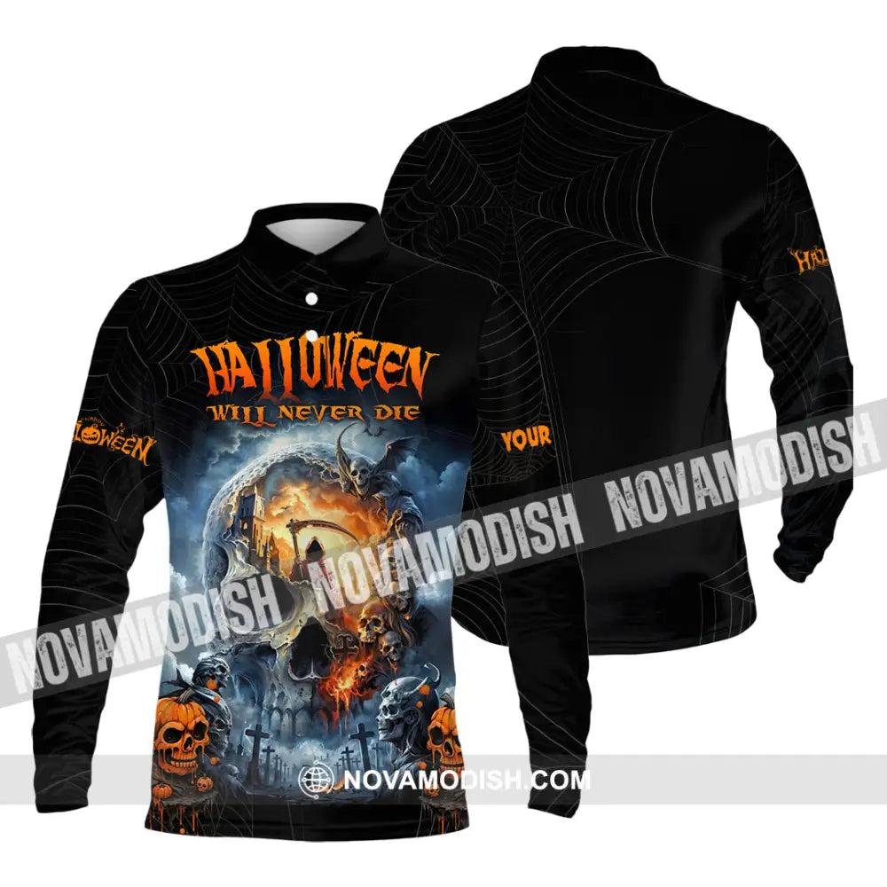 Unisex Shirt - Custom Halloween Will Never Die Shirt Long Sleeve Polo / S T-shirt