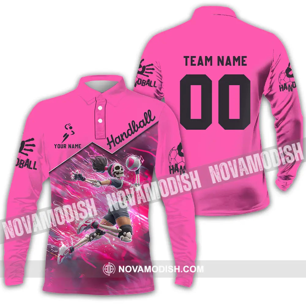 Unisex Shirt - Custom Handball Pink Shirt Long Sleeve Polo / S T-shirt