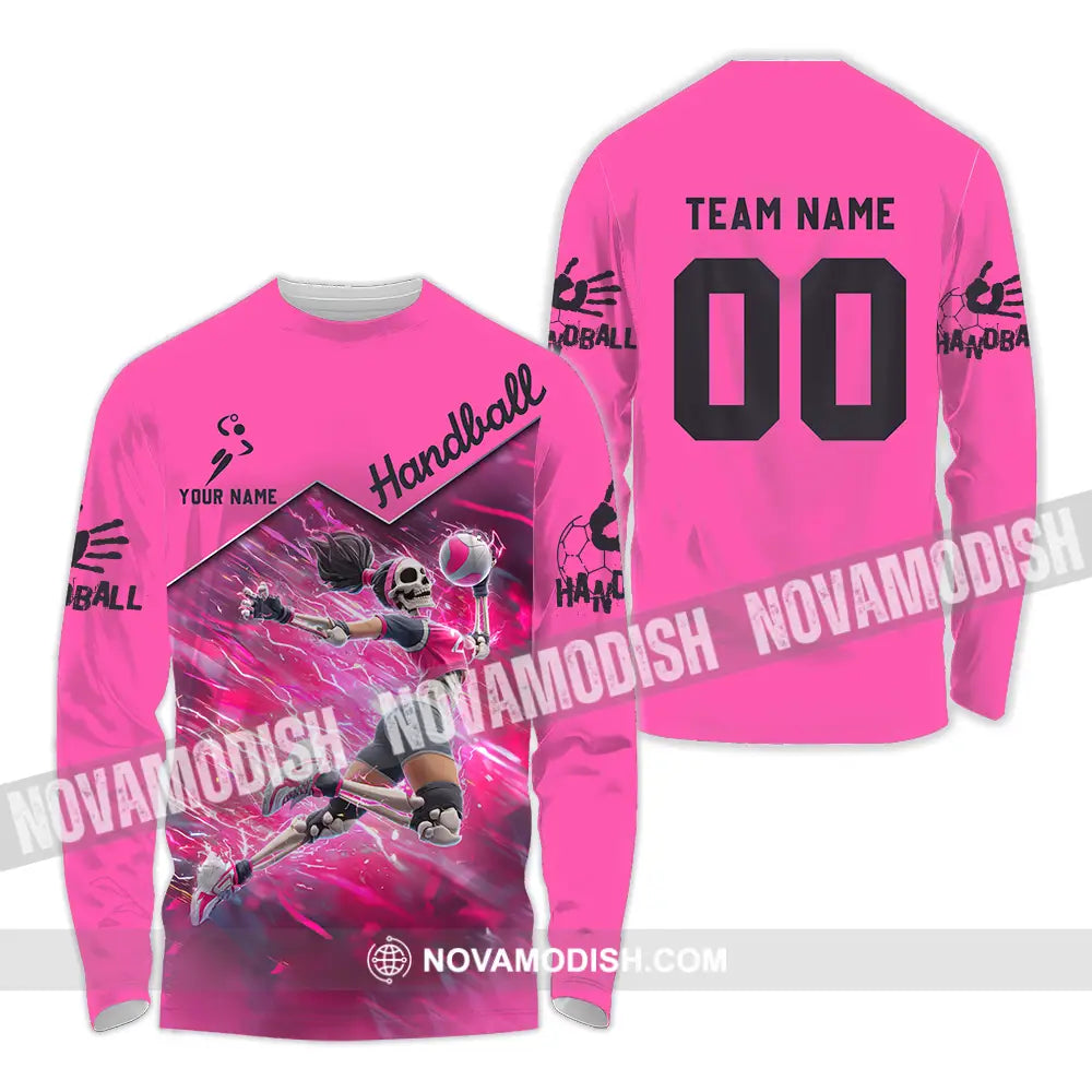 Unisex Shirt - Custom Handball Pink Shirt Long Sleeve Shirt / S T-shirt