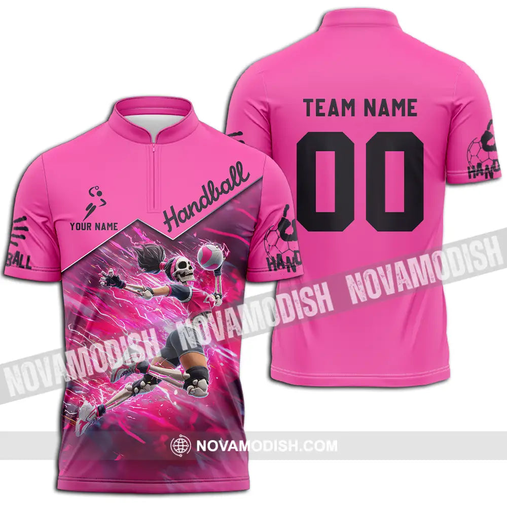 Unisex Shirt - Custom Handball Pink Shirt Zipper Polo Shirt / S T-shirt