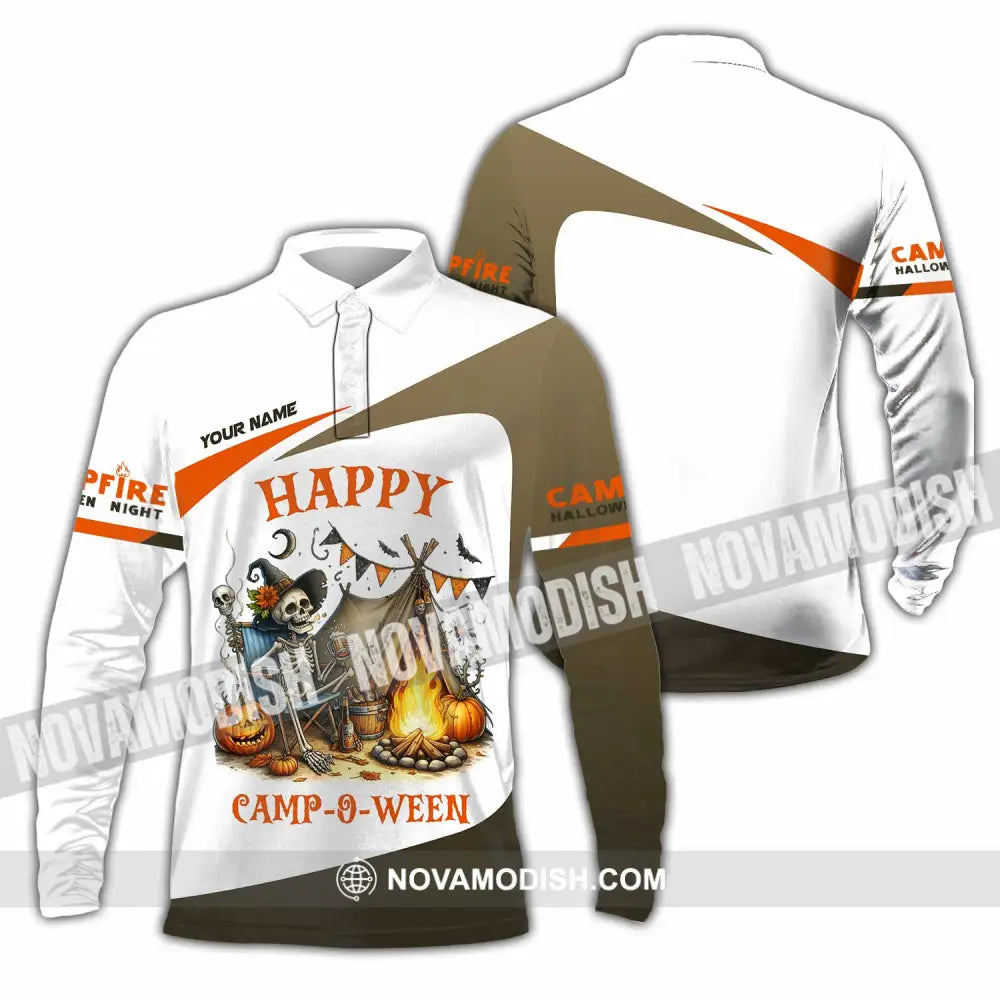 Unisex Shirt - Custom Happy Camp-O-Ween Halloween Camping Shirt Long Sleeve Polo / S T-shirt