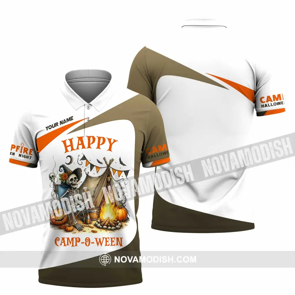 Unisex Shirt - Custom Happy Camp-O-Ween Halloween Camping Shirt Polo Shirt / S T-shirt