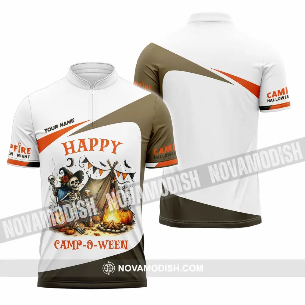 Unisex Shirt - Custom Happy Camp-O-Ween Halloween Camping Shirt Zipper Polo Shirt / S T-shirt
