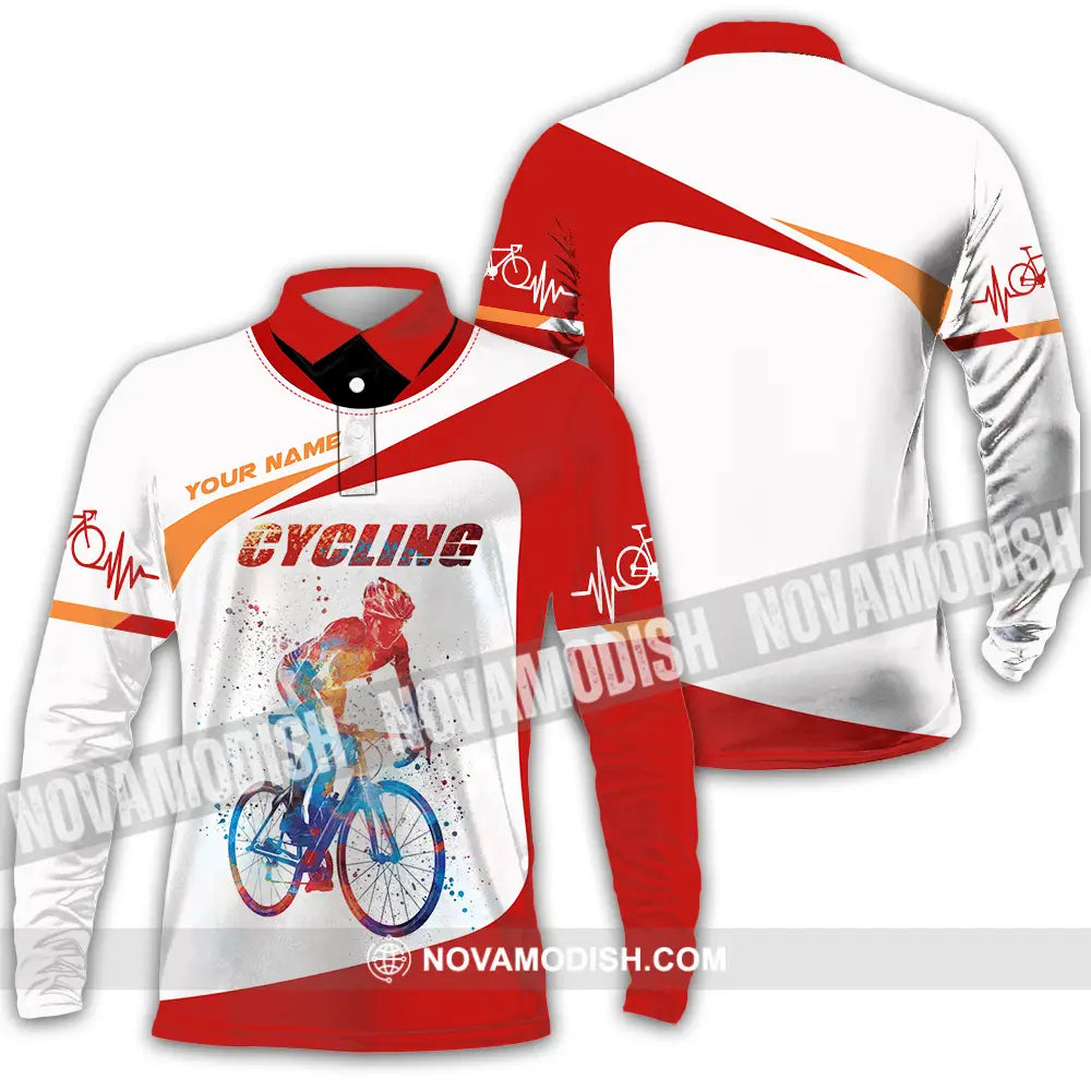 Unisex Shirt - Custom Heartbeat Cycling Lover Shirt Long Sleeve Polo / S T-shirt