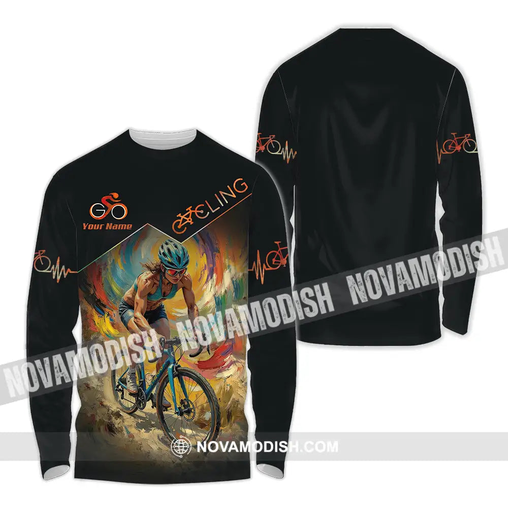 Unisex Shirt - Custom Heartbeat Cycling Lover Shirt Long Sleeve Shirt / S T-shirt