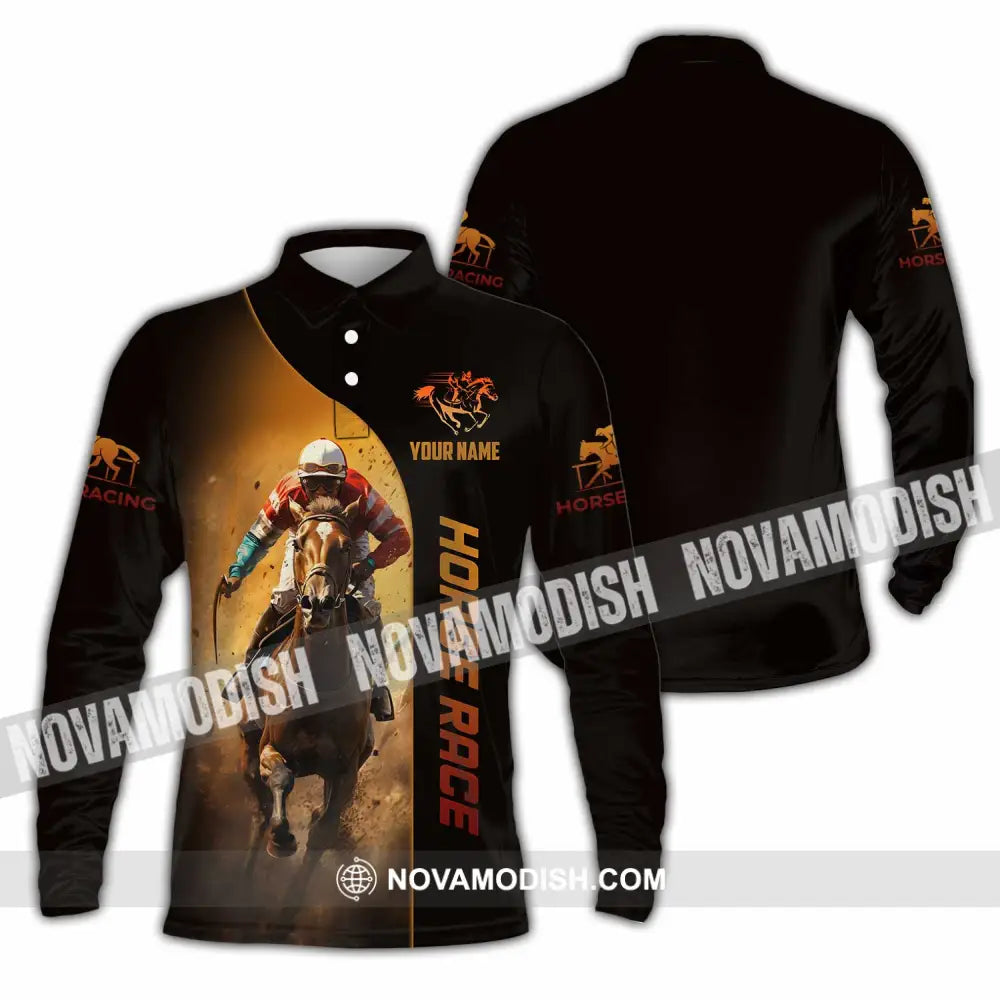 Unisex Shirt - Custom Horse Race Shirt Long Sleeve Polo / S T-shirt
