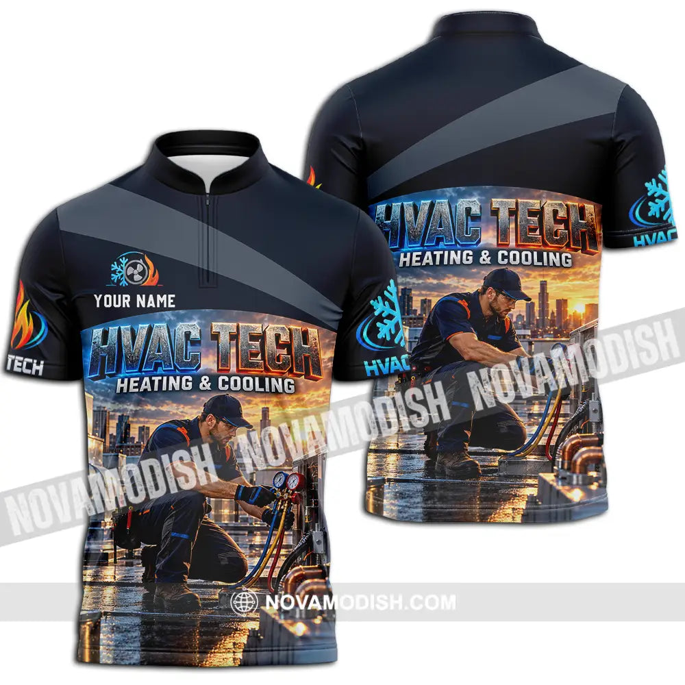 Unisex Shirt - Custom HVAC Tech Shirt - Zipper Polo Shirt / S - T-shirt