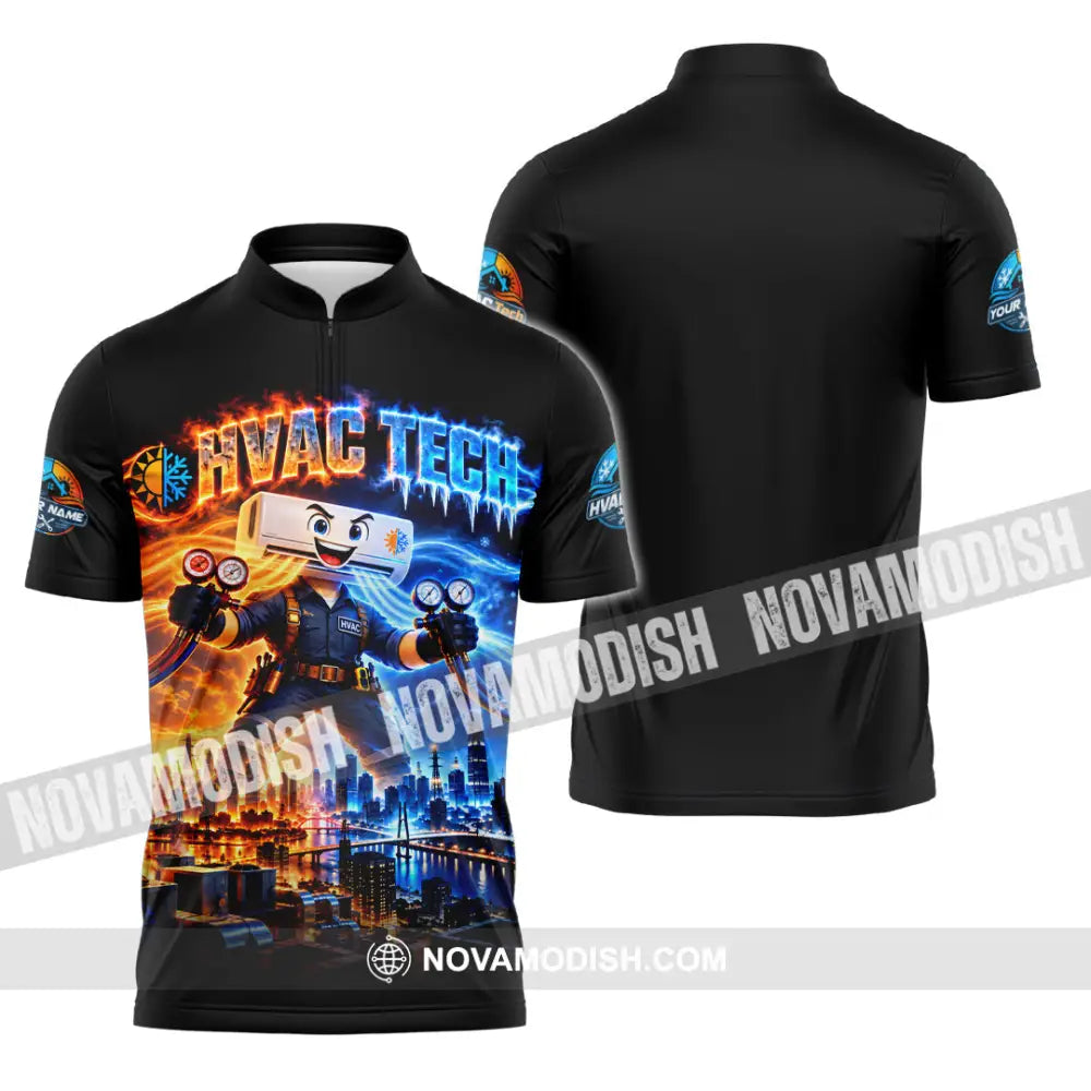 Unisex Shirt - Custom HVAC Tech Shirt - Zipper Polo Shirt / S - T-shirt
