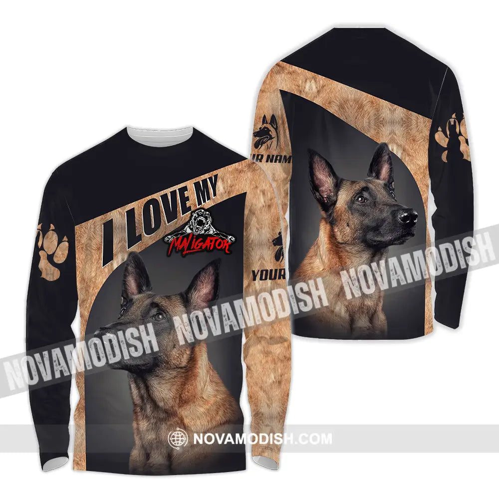 Unisex Shirt - Custom I Love My Belgian Malinois Pet Lover Shirt Long Sleeve Shirt / S T-shirt