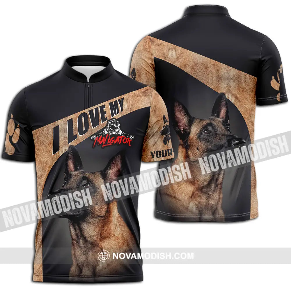 Unisex Shirt - Custom I Love My Belgian Malinois Pet Lover Shirt Zipper Polo Shirt / S T-shirt
