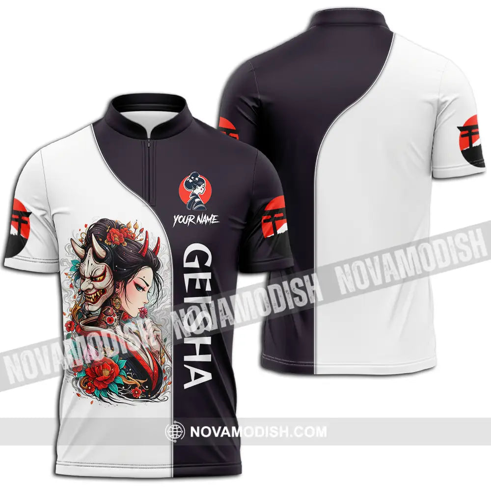 Unisex Shirt - Custom Japan Geisha3D Shirt Zipper Polo Shirt / S T-shirt
