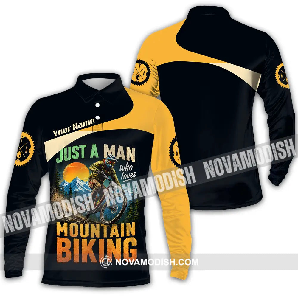 Unisex Shirt - Custom Just A Man Mountain Biking Shirt - Long Sleeve Polo / S - T-shirt