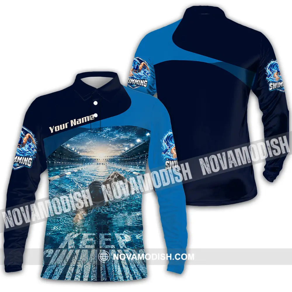 Unisex Shirt - Custom Keep Swimming Shirt - Long Sleeve Polo / S - T-shirt