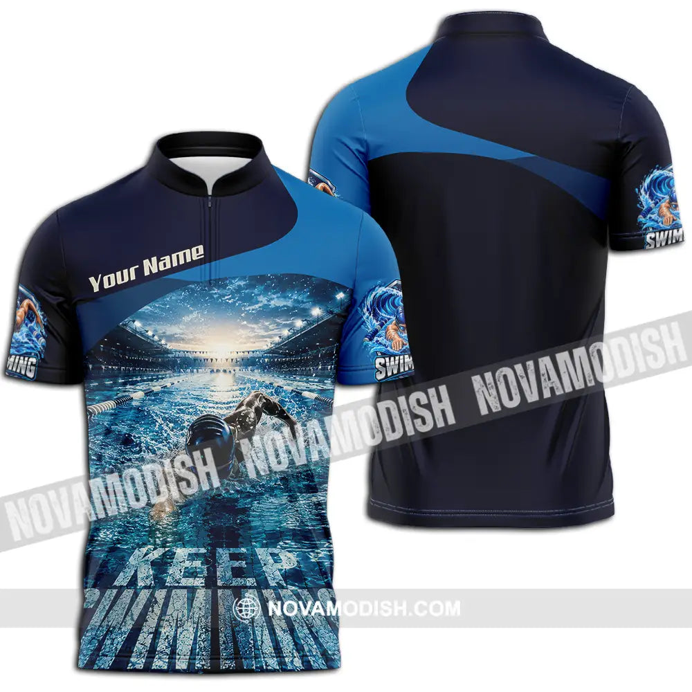 Unisex Shirt - Custom Keep Swimming Shirt - Zipper Polo Shirt / S - T-shirt