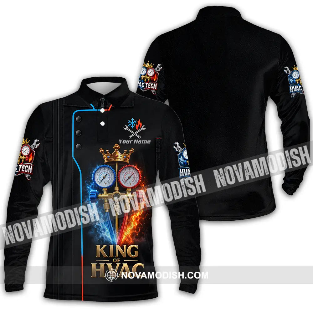 Unisex Shirt - Custom King Of HVAC Shirt - Long Sleeve Polo / S - T-shirt