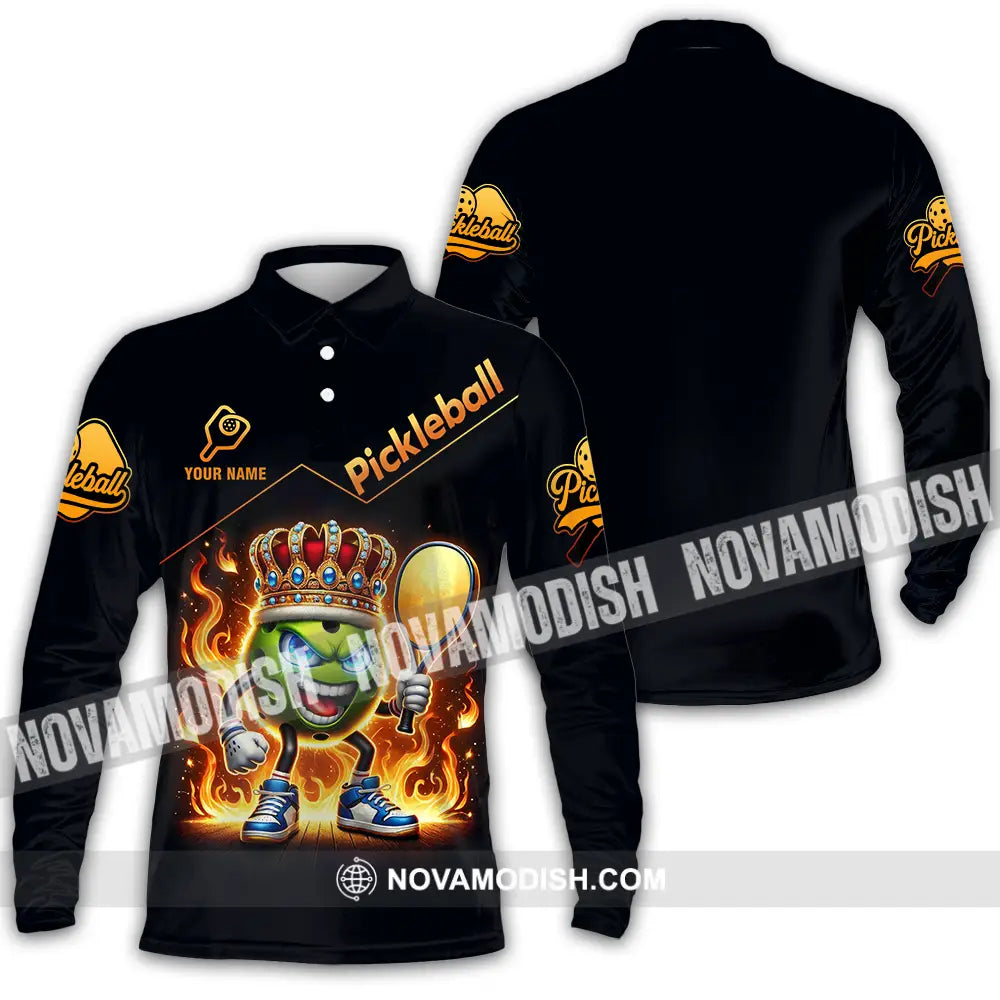 Unisex Shirt - Custom King Of Pickleball Fire Pickleball Shirt Long Sleeve Polo / S T-shirt