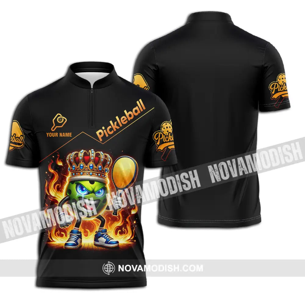 Unisex Shirt - Custom King Of Pickleball Fire Pickleball Shirt Zipper Polo Shirt / S T-shirt