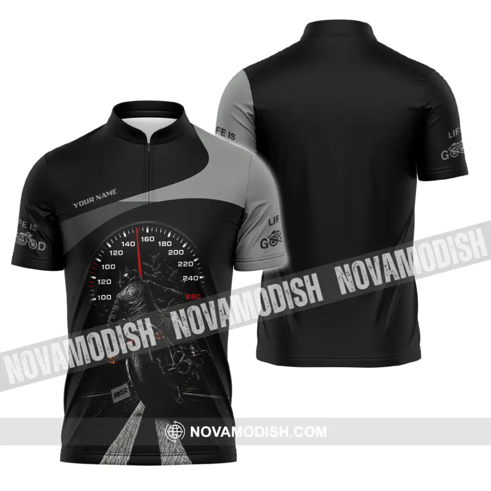Unisex Shirt - Custom Life Is Good Biker Shirt - Zipper Polo Shirt / S - T-shirt