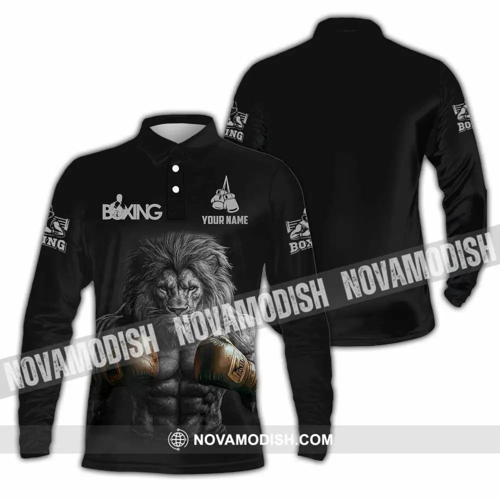 Unisex Shirt - Custom Lion Boxing Lover Sport Shirt Long Sleeve Polo / S T-shirt
