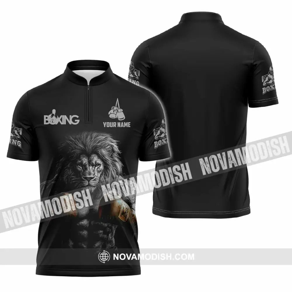 Unisex Shirt - Custom Lion Boxing Lover Sport Shirt Zipper Polo Shirt / S T-shirt