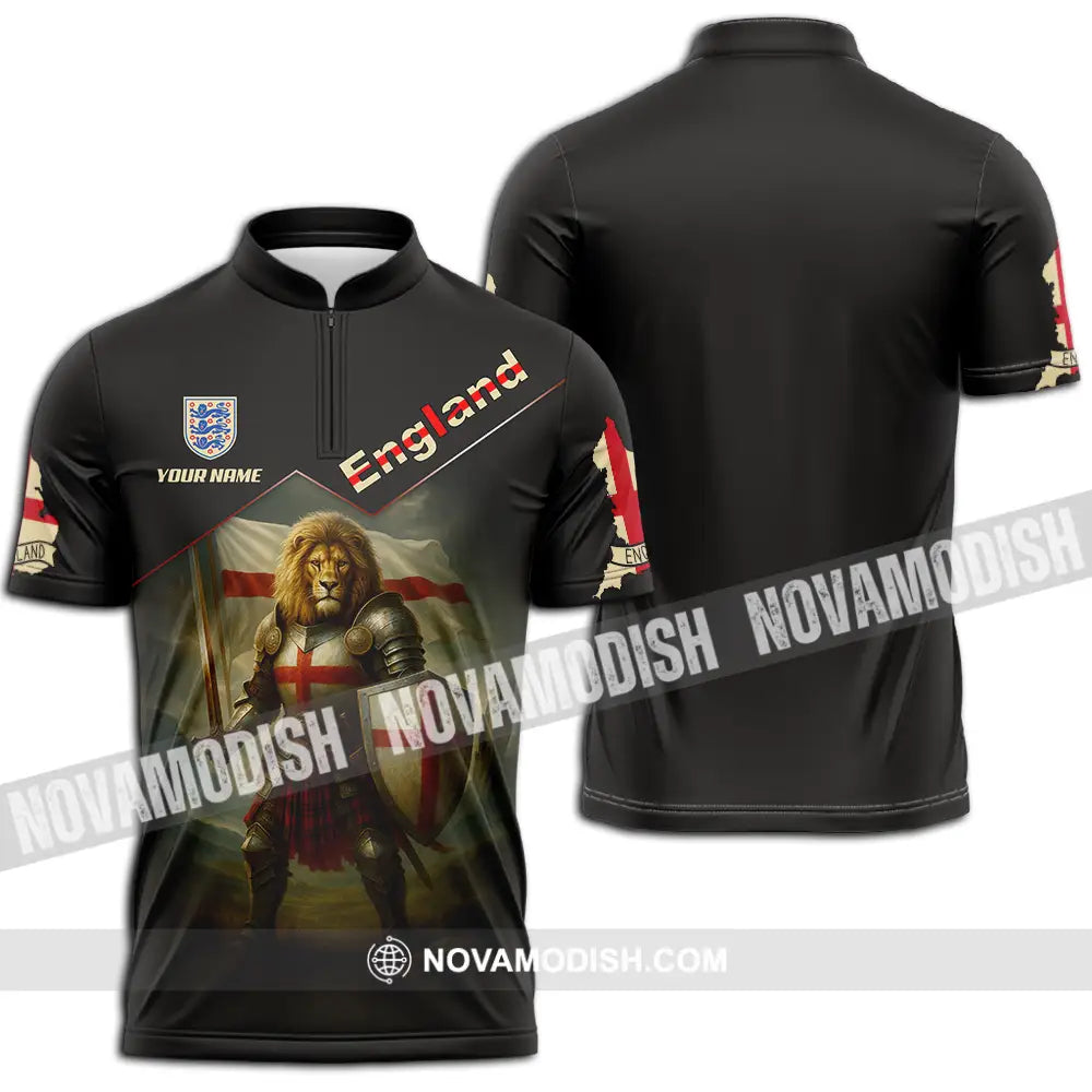 Unisex Shirt - Custom Lion Warrior England Shirt Zipper Polo Shirt / S T-shirt