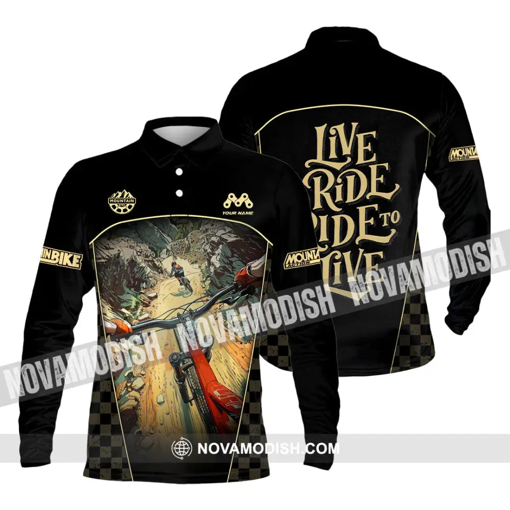 Unisex Shirt - Custom Live To Ride Mountain Bike Shirt Long Sleeve Polo / S T-shirt