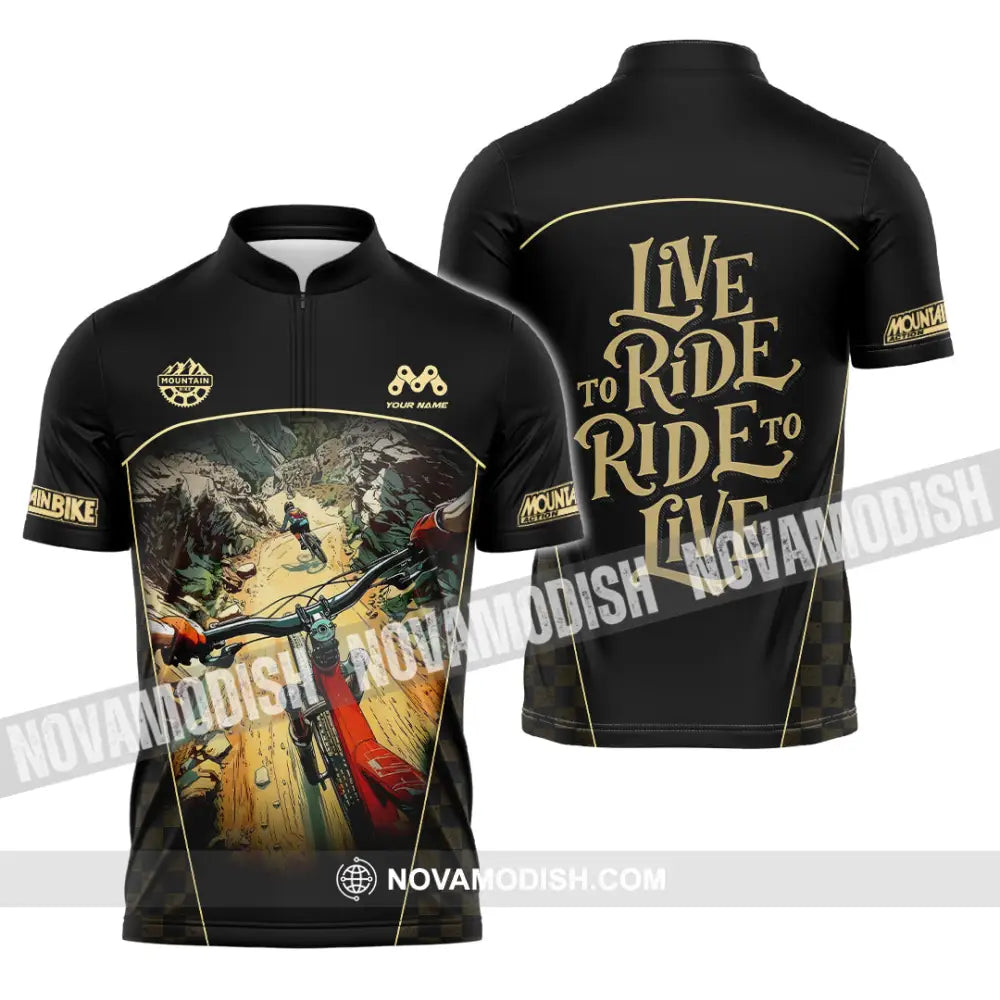 Unisex Shirt - Custom Live To Ride Mountain Bike Shirt Zipper Polo Shirt / S T-shirt