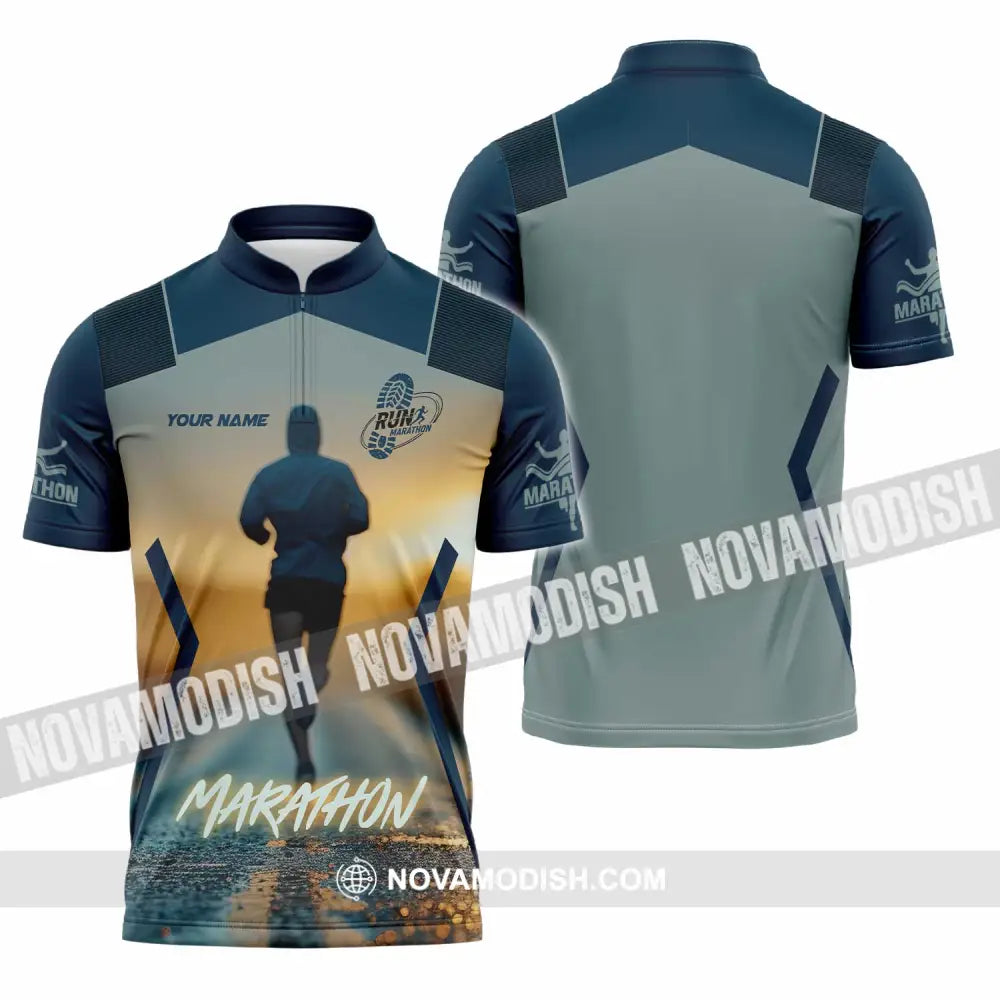 Unisex Shirt - Custom Marathon 3D Shirt Zipper Polo Shirt / S T-shirt