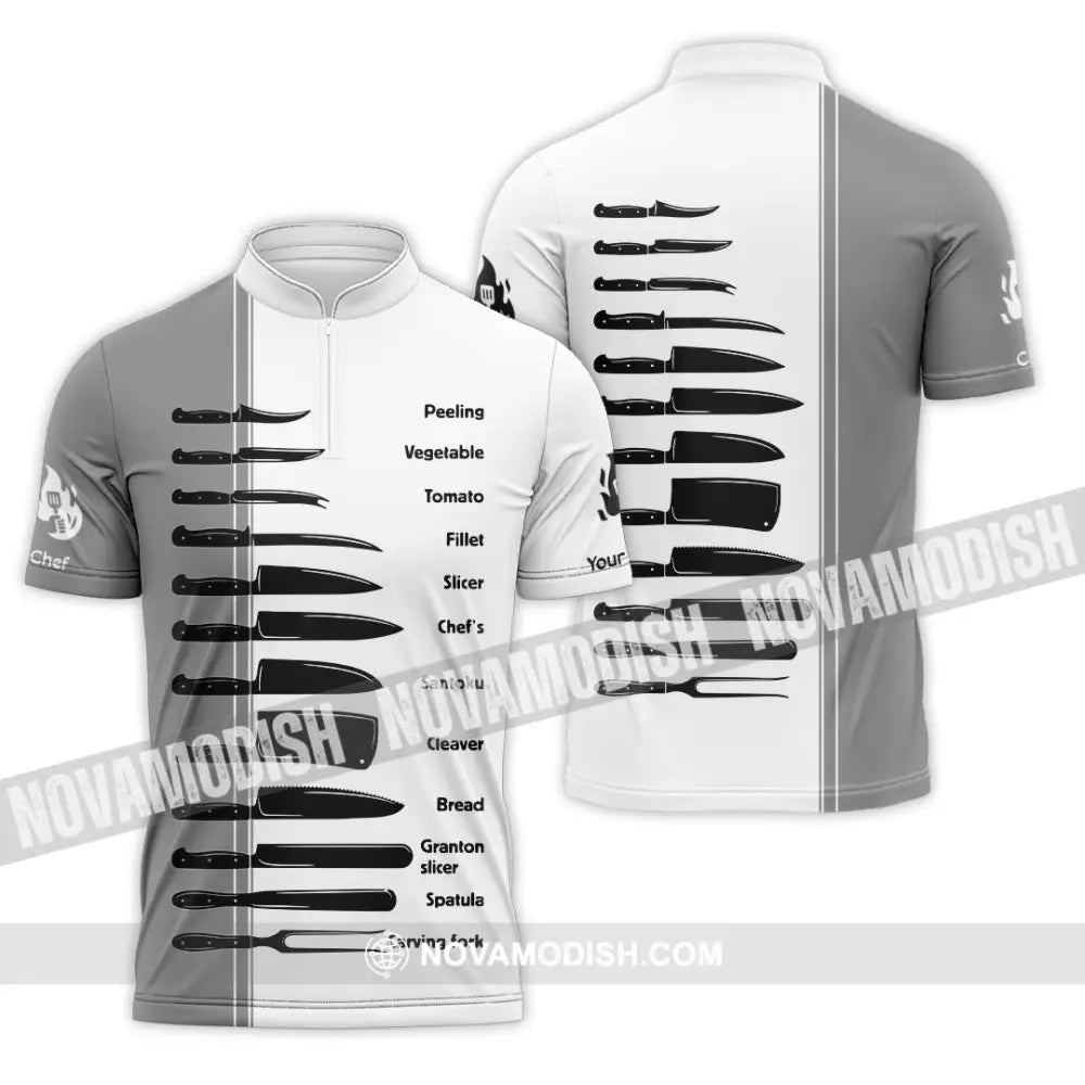 Unisex Shirt - Custom Master Chef Knife Collection Shirt Zipper Polo Shirt / S T-shirt