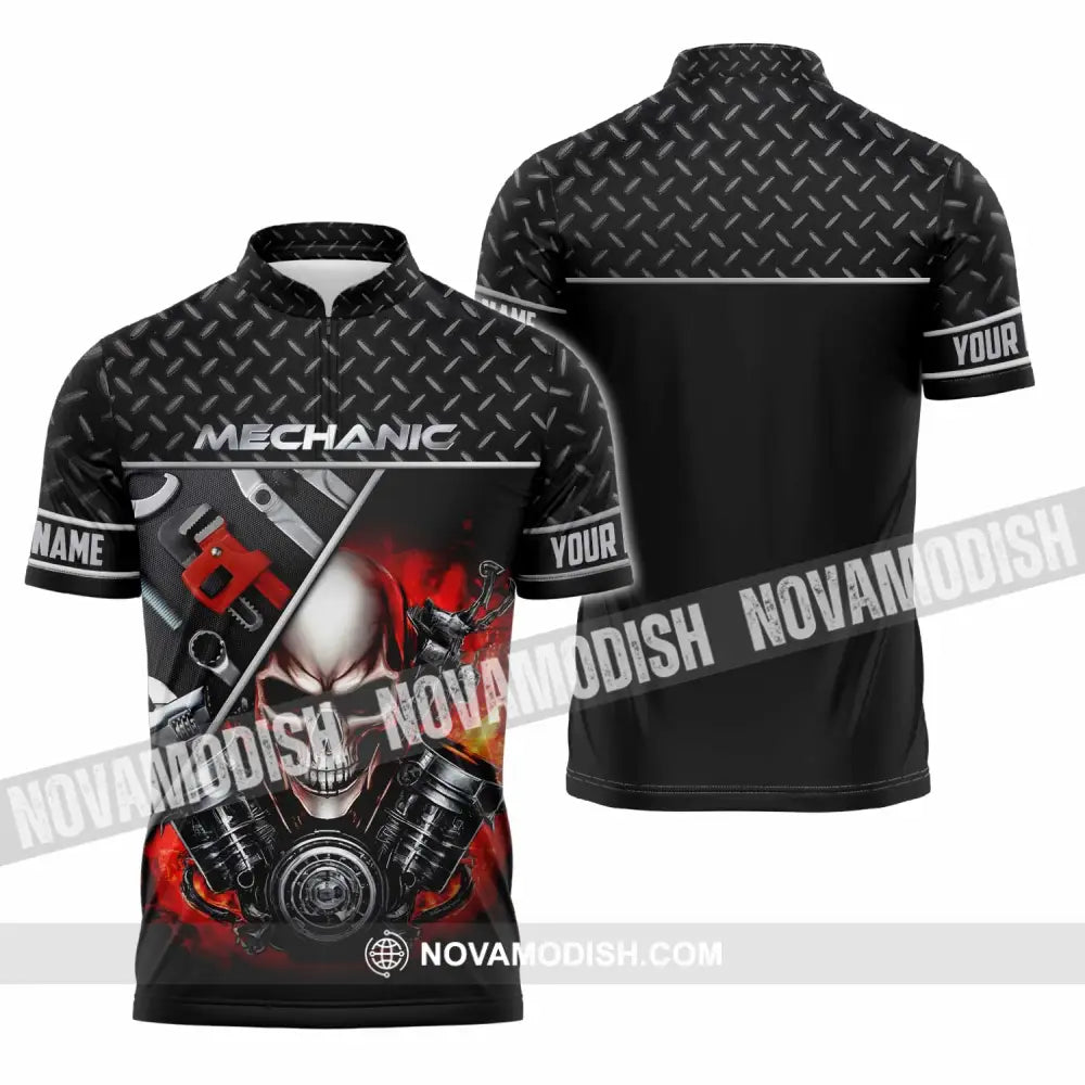 Unisex Shirt - Custom Mechanic Shirt Zipper Polo Shirt / S T-shirt