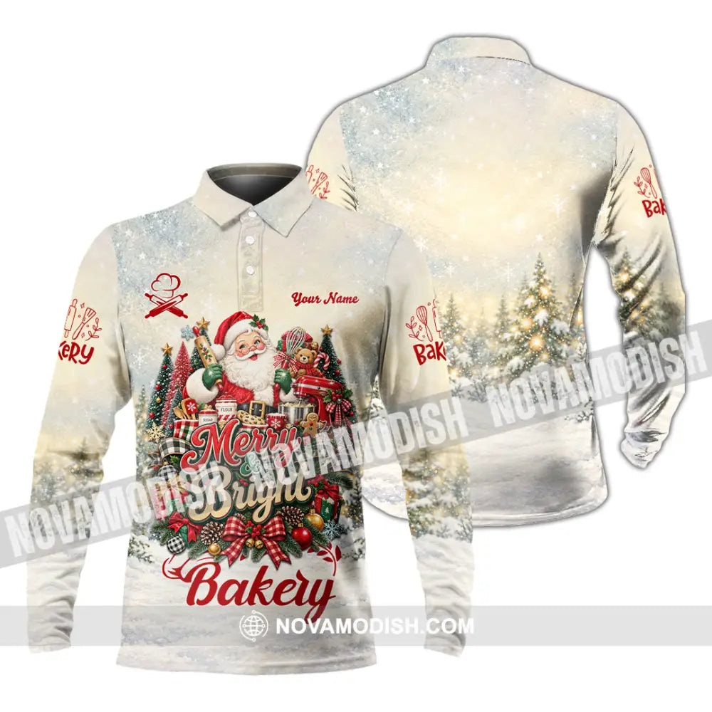 Unisex Shirt - Custom Merry Bright Bakery Shirt - Long Sleeve Polo / S - T-shirt