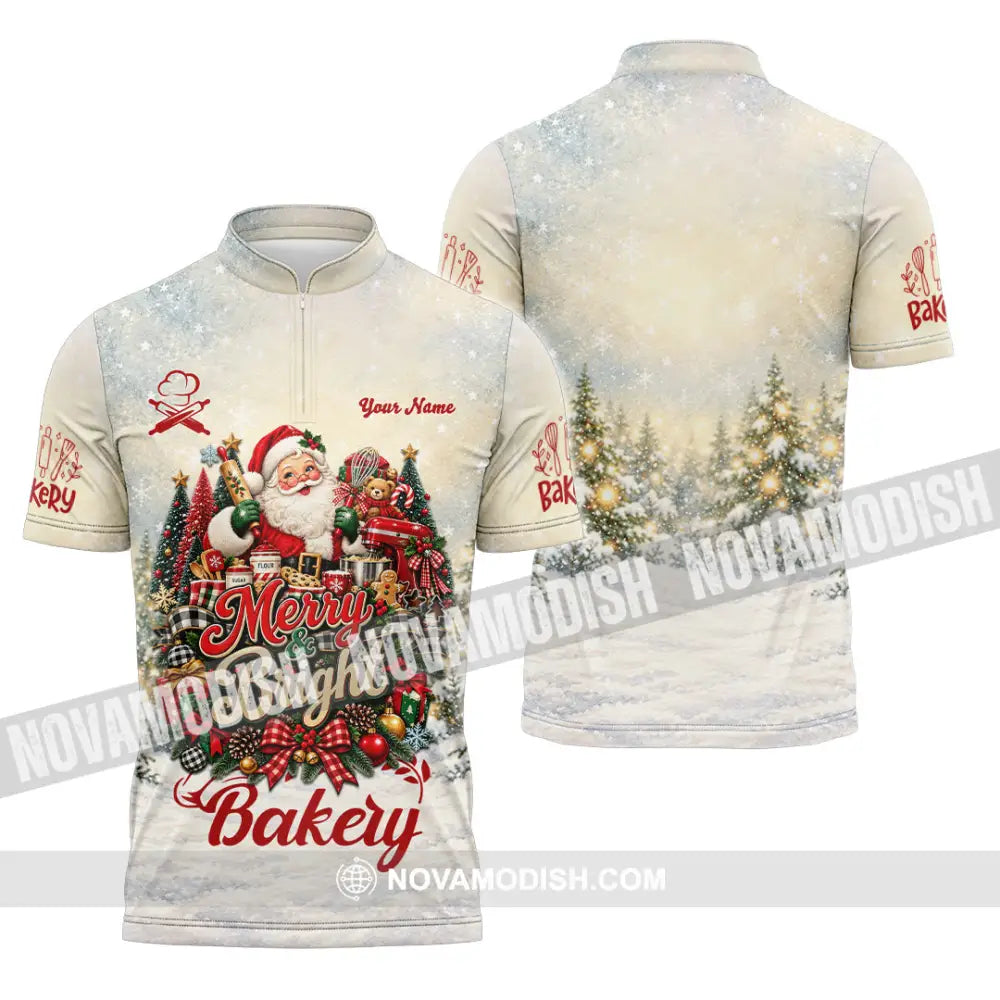 Unisex Shirt - Custom Merry Bright Bakery Shirt - Zipper Polo Shirt / S - T-shirt