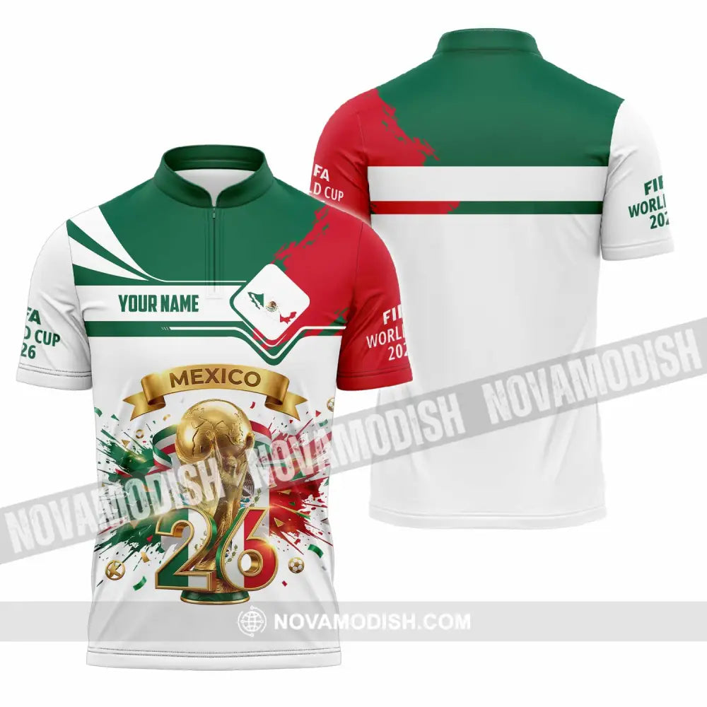 Unisex Shirt - Custom Mexico FIFA World Cup 2026 3D Shirt Zipper Polo Shirt / S T-shirt