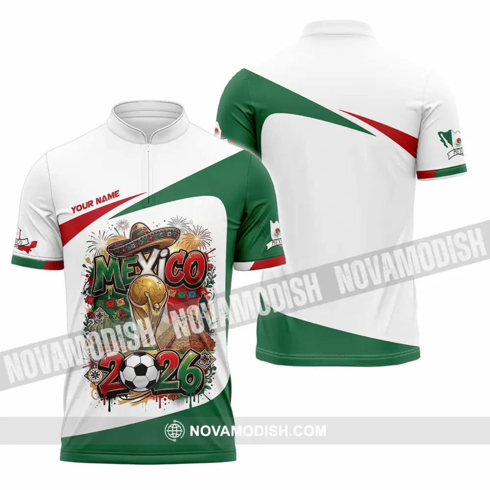 Unisex Shirt - Custom Mexico World Cup 2026 3D Shirt Zipper Polo Shirt / S T-shirt