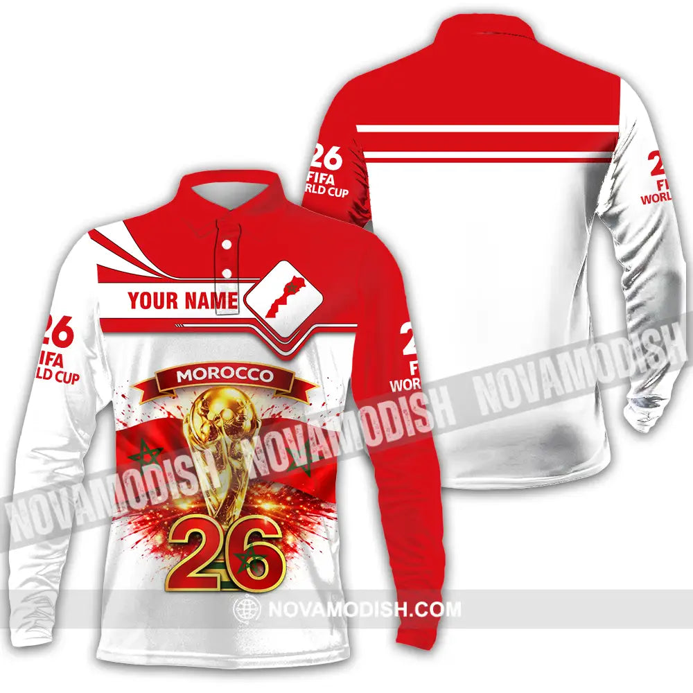 Unisex Shirt - Custom Morocco World Cup 2026 3D Shirt - Long Sleeve Polo / S - T-shirt
