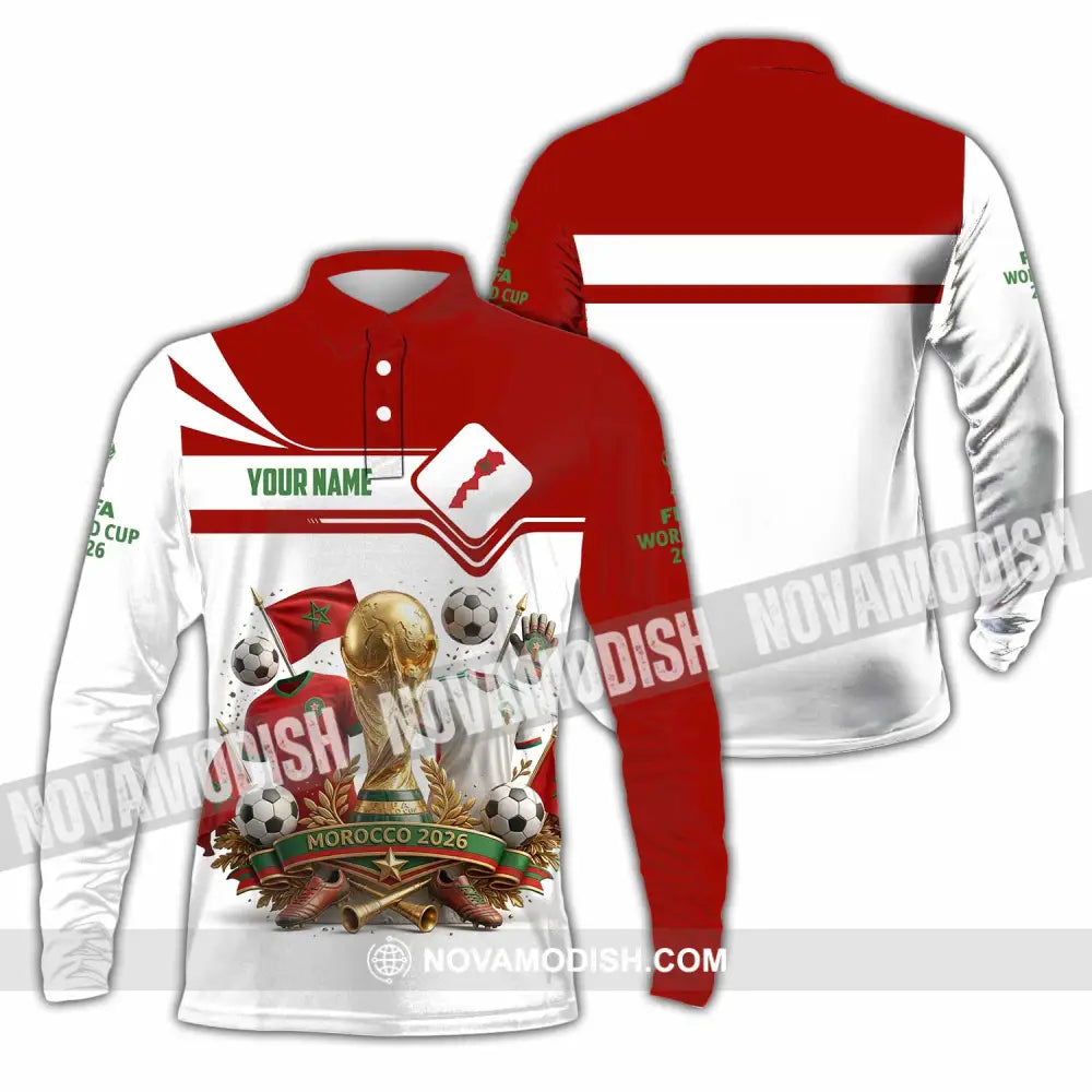 Unisex Shirt - Custom Morocco World Cup 2026 3D Shirt - Long Sleeve Polo / S - T-shirt