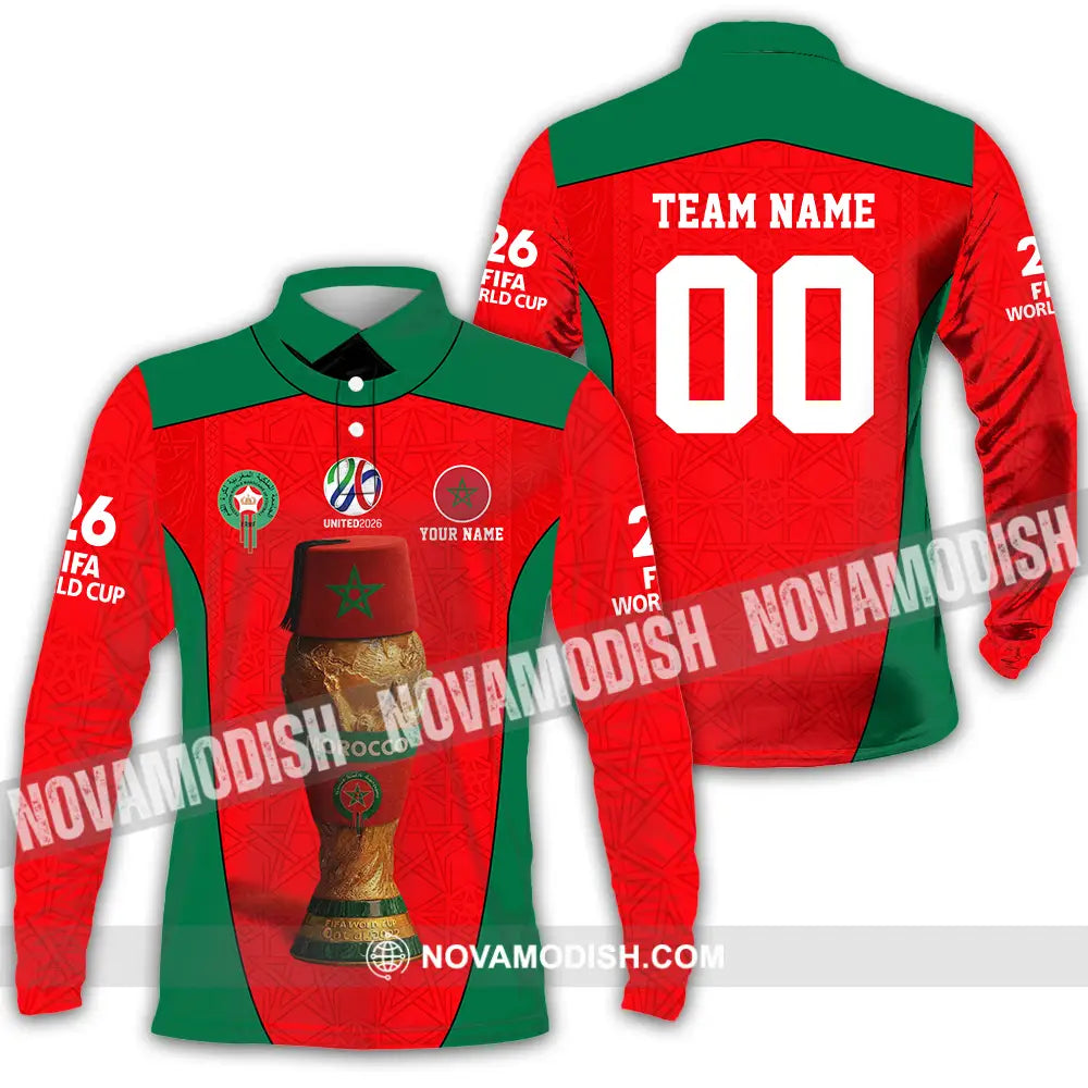 Unisex Shirt - Custom Morocco World Cup 2026 3D Shirt - Long Sleeve Polo / S - T-shirt