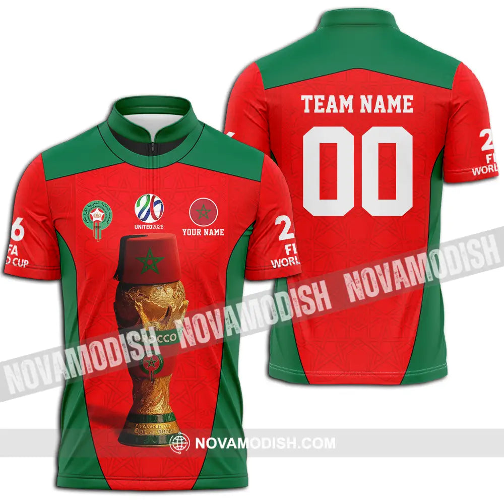 Unisex Shirt - Custom Morocco World Cup 2026 3D Shirt - Zipper Polo Shirt / S - T-shirt