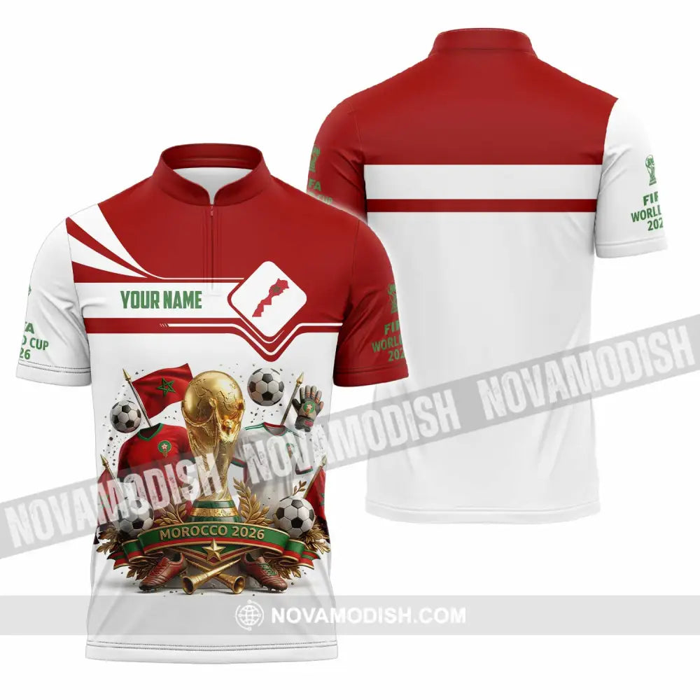 Unisex Shirt - Custom Morocco World Cup 2026 3D Shirt - Zipper Polo Shirt / S - T-shirt